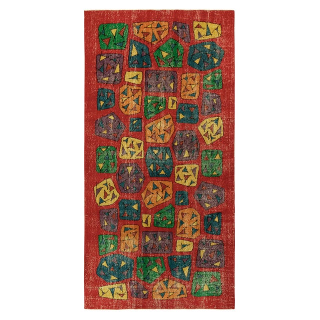 1960s Vintage Zeki Müren Runner in Red, Multicolor Mid-Century Modern Pattern For Sale In New York - Image 6 of 6