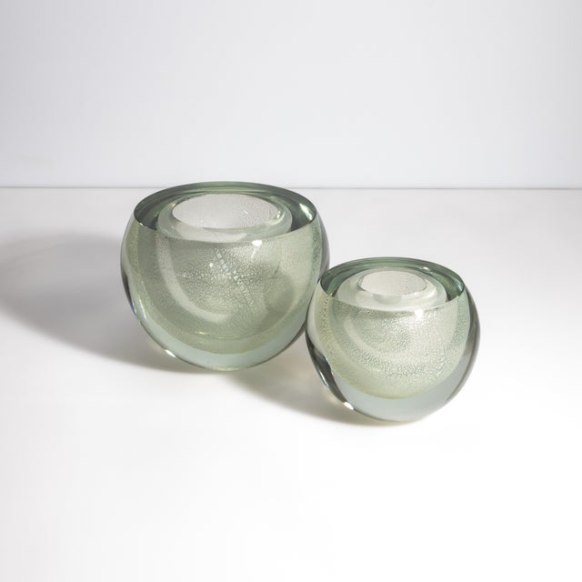 Murano Sphere Vase in Clear With Silver Flecks Large For Sale - Image 9 of 9