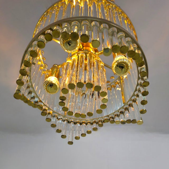 Gold Mid-Century Hollywood Regency Brass and Glass Tube Ceiling Light by Christoph Palme for Palwa, 1970s For Sale - Image 8 of 10