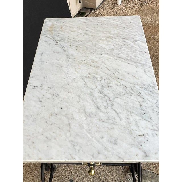 Metal French Baker's Patisserie Table With Marble Top and Wrought Iron Base For Sale - Image 7 of 8