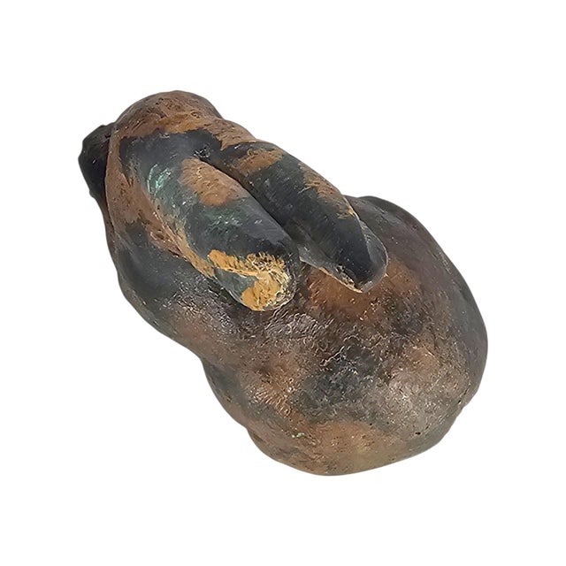 Mid-Century Japanese Showa Cast Iron Patinated Seated Rabbit Sculpture For Sale - Image 10 of 11