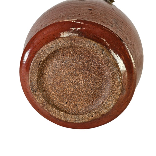 Vintage California Studio Pottery Lidded Jar With Red Brown Drip Glaze, 11” For Sale - Image 12 of 12