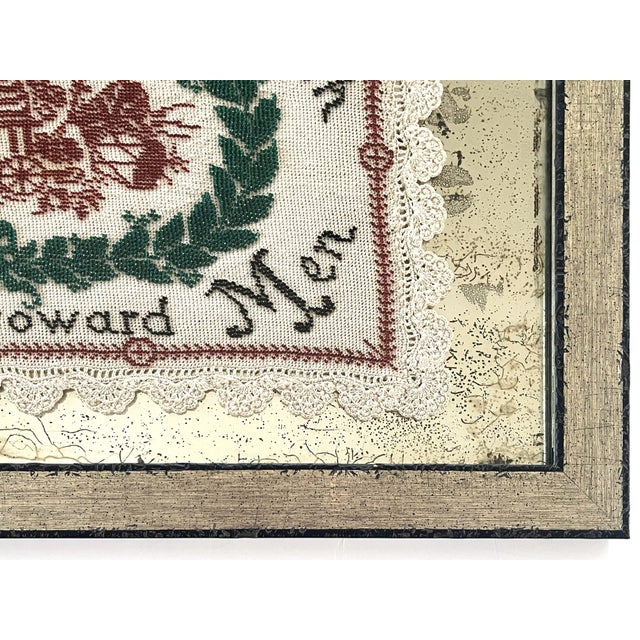 Antique Beaded Holiday Peace on Earth Framed Crochet Linen For Sale - Image 9 of 11