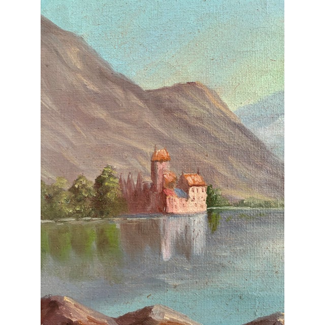 Vintage Signed Mountain Lake Landscape Oil Painting For Sale - Image 9 of 13