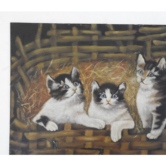 1900 - 1909 1904 Folk Art Cats Kittens in Basket Painting For Sale - Image 5 of 7
