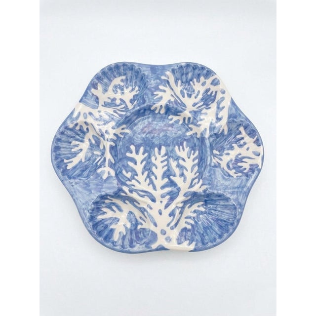 Italian Les Ottomans Hand-Painted Blue Coral Oyster Plates - Set of 6 For Sale - Image 4 of 8