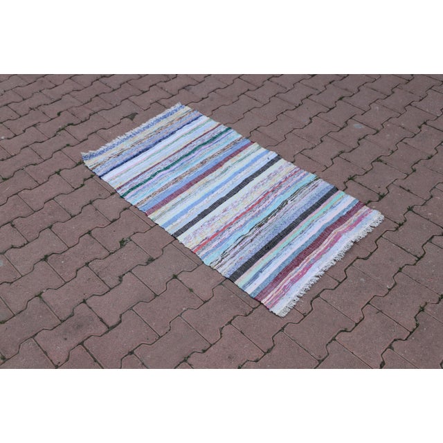 1980s Hand-Knotted Kilim With Stripe Patterns For Sale - Image 4 of 10