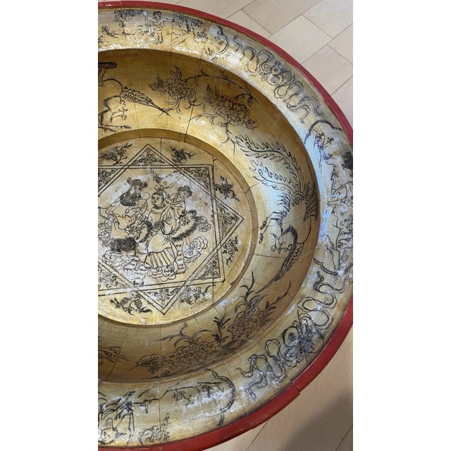 Wood Vintage Large Maitland-Smith Style Republic of China Asian Motif Wooden Bowl For Sale - Image 7 of 9
