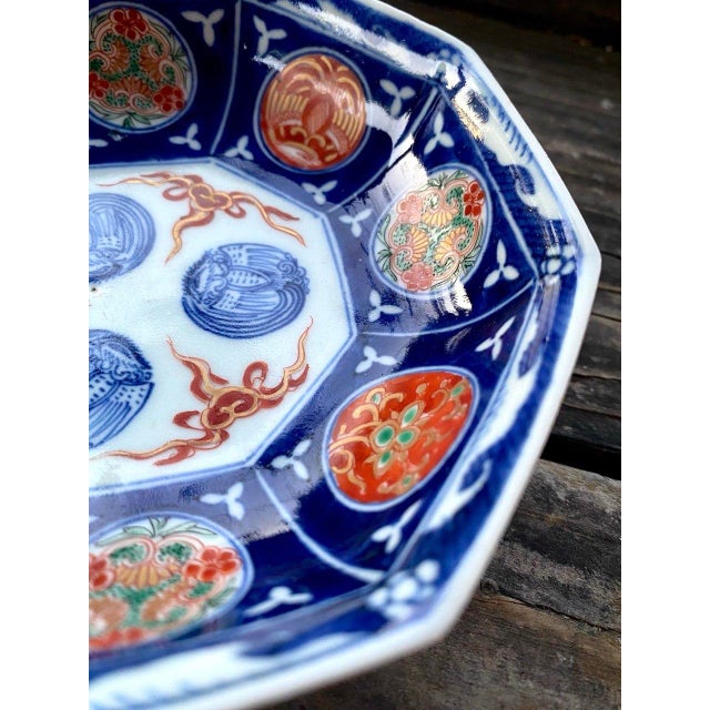 Antique Japanese Imari Octagonal Porcelain Bowl, Cobalt Blue & Iron Red, Meiji Period For Sale In San Francisco - Image 6 of 9