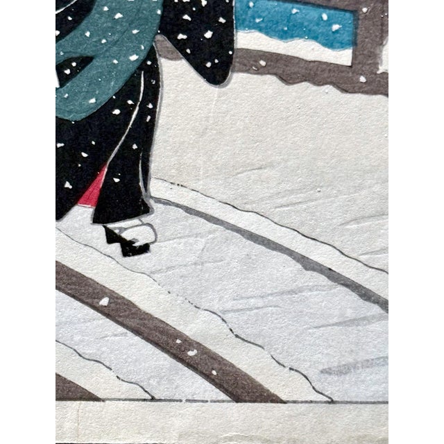 Japanese Woodblock Print Snow on Willow Bridge by Ohara Shoson For Sale - Image 4 of 18