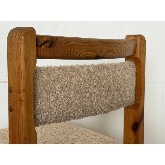 Danish Modern Brutalist Dining Chairs in Pine and Curly Bouclé, 1970s, Set of 6 For Sale - Image 6 of 14