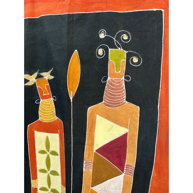 Large Hand-Painted Tribal African Wall Hanging Tapestry For Sale - Image 10 of 15
