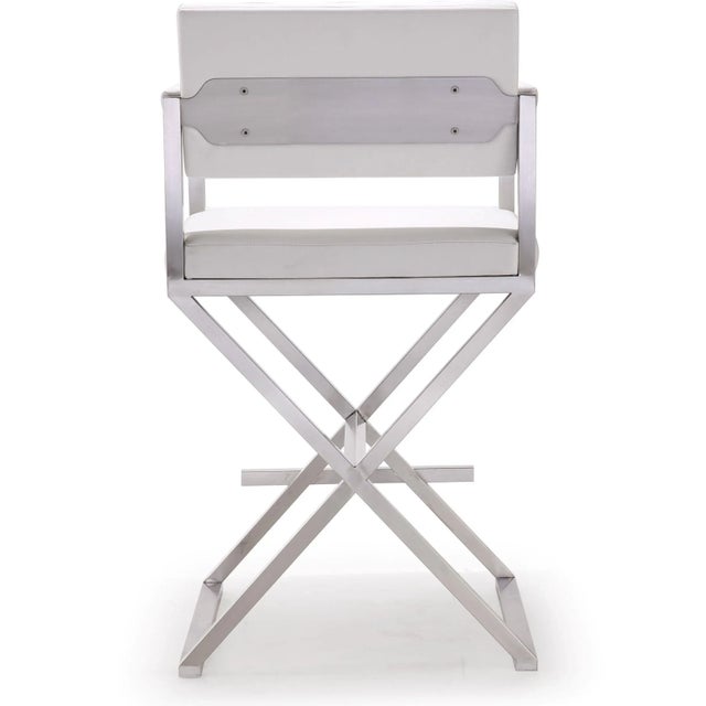 2020s Director White Vegan Leather & Steel Counter Stool For Sale - Image 5 of 11