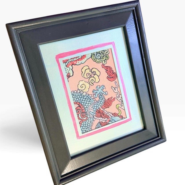 Contemporary Framed Schumacher Magic Mountain Dragon Textile Art For Sale In Atlanta - Image 6 of 6