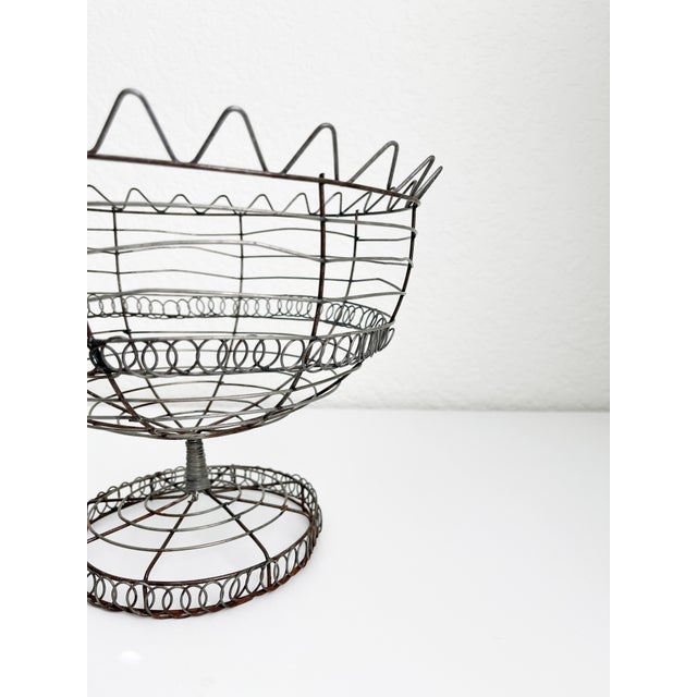 Early-20th Century French Rustic Wire Footed Basket | Chairish