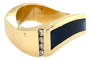 Robert Trisco Diamond Lapis Inlaid 14k Yellow Gold Fancy Men's Ring, Size 10