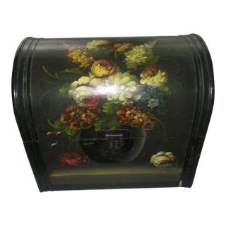 Vintage Wood Box with Painted Flowers For Sale