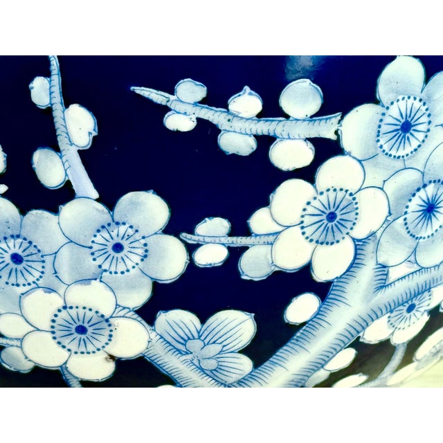 Chinese Cherry Blossom Bowl on a Wooden Stand For Sale In New York - Image 6 of 11