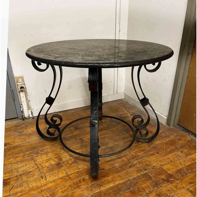 Antique Wrought Iron Table With Round Marble Top For Sale In Providence - Image 6 of 7