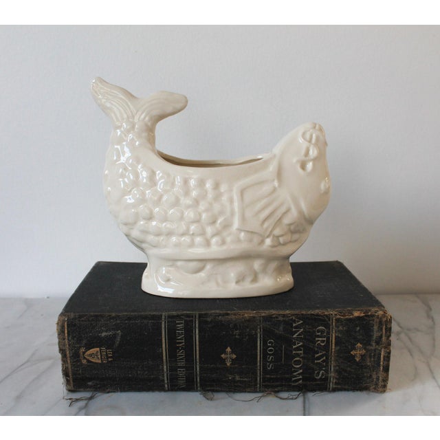 Vintage Japanese White Koi Fish Ceramic Vase For Sale - Image 12 of 12