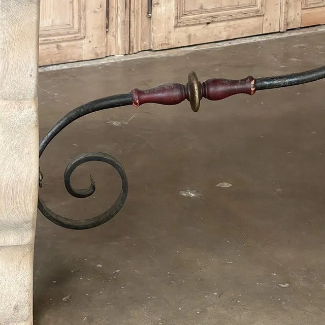 Vintage Spanish Colonial Dining Table With Wrought Iron in Solid Stripped Oak For Sale - Image 12 of 13