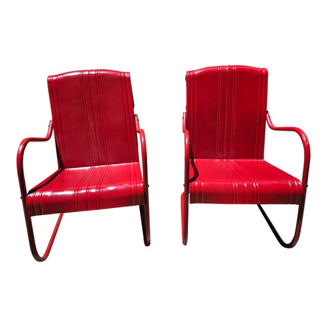 Vintage Red Steel Patio/Garden Rocker Chairs, a Pair For Sale