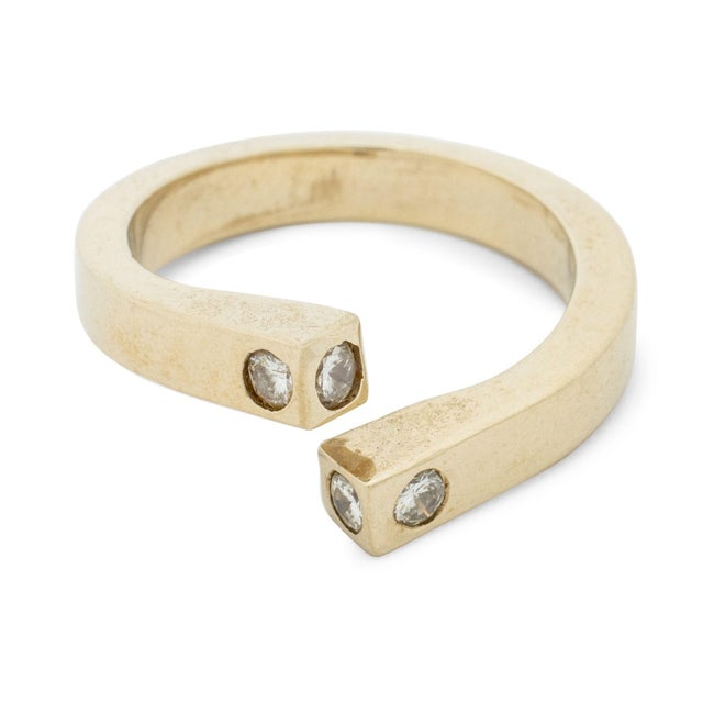 Mid-Century Modern Modernist Diamond and 14k Yellow Gold Open Ring For Sale - Image 3 of 6