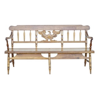 Mid 20th Century Vintage Cushman Federal Style Maple Wood Carved Eagle Back Settee Deacons Bench For Sale