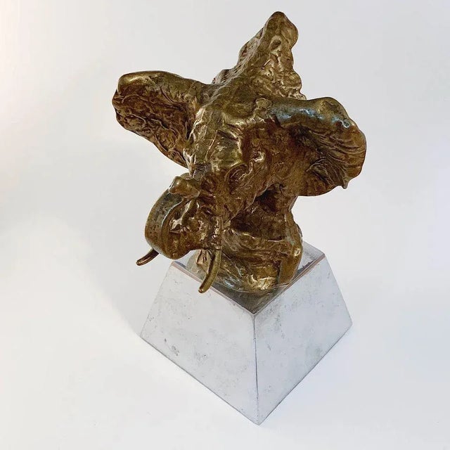 Vintage Mid Century Brutalist Elephant Bust Sculpture in Brass and Aluminum For Sale In Los Angeles - Image 6 of 7