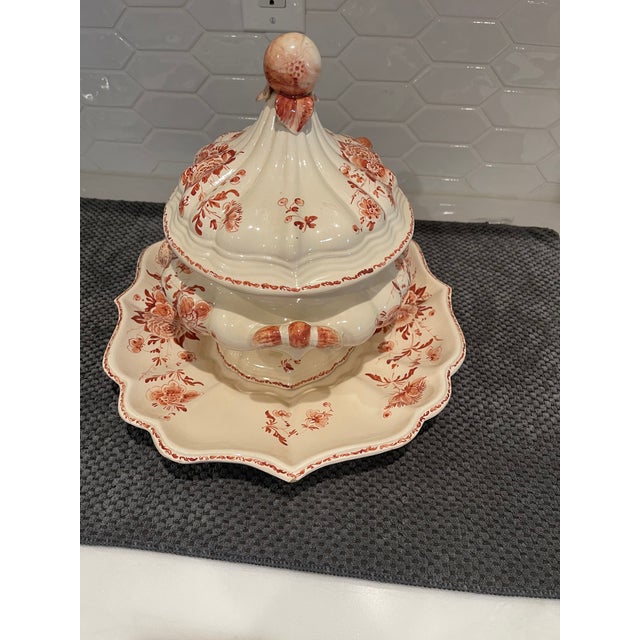 Italian Vintage Italian Hand Painted Tureen With Underplate and Ladle For Sale - Image 3 of 11