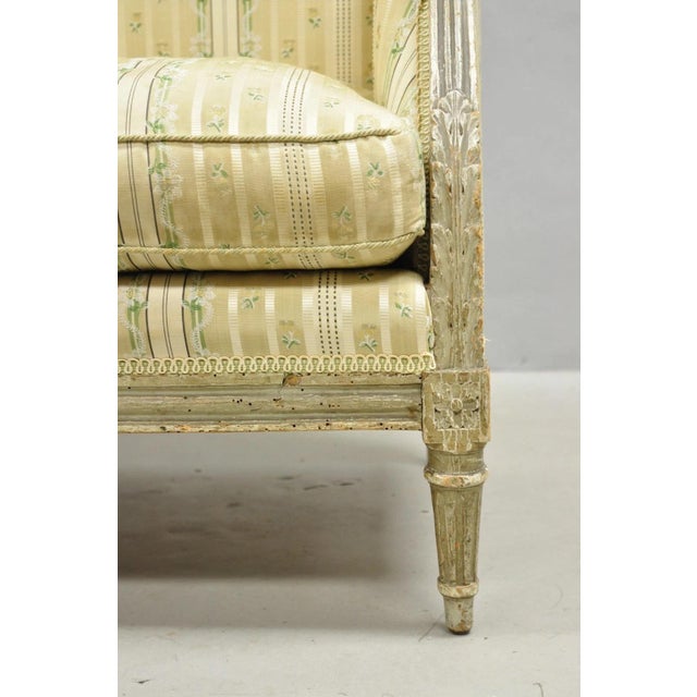 Early 20th Century Antique French Louis XVI Style Cream Distress Painted Petite Canape Settee Sofa For Sale - Image 5 of 18