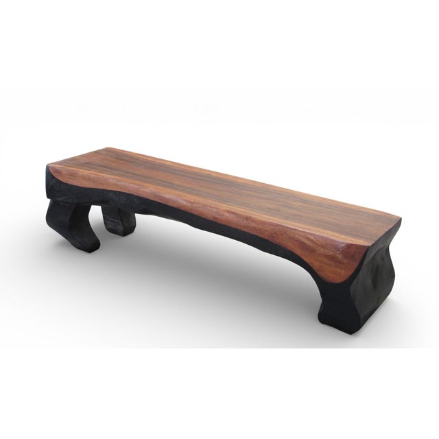 Contemporary 70" Long Hand Carved Modern Sculptural Bench in Ebony & Brown For Sale - Image 3 of 7