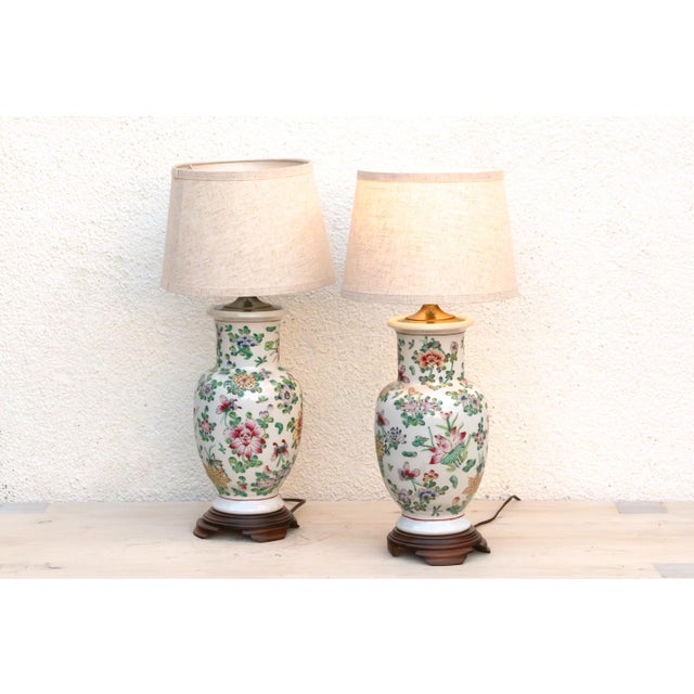 19th Century Antique Peony Chinese Porcelain Lamp - Pair For Sale - Image 5 of 10