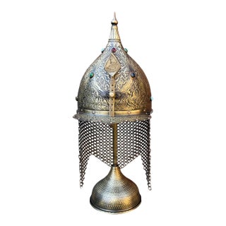 Jeweled Engraved Brass Helmet For Sale