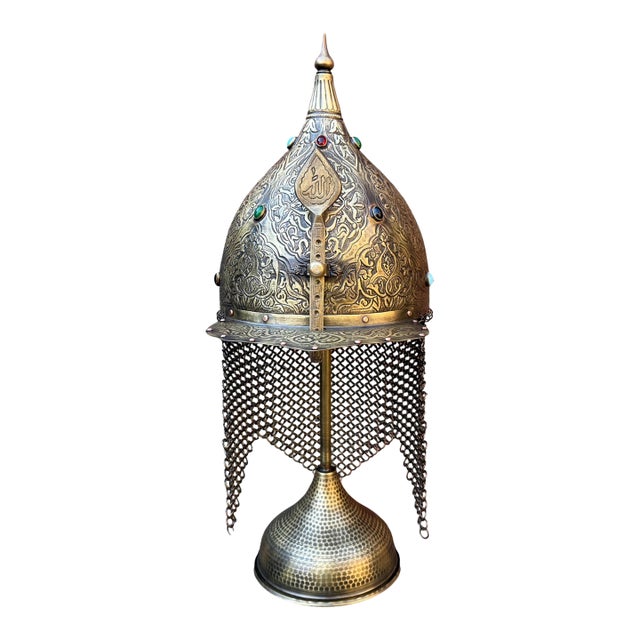 Jeweled Engraved Brass Helmet For Sale