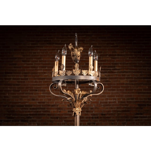Early 20th Century Early 20th Century Monumental Gothic Revival Wrought Iron Floor Candelabra Lamp For Sale - Image 5 of 8