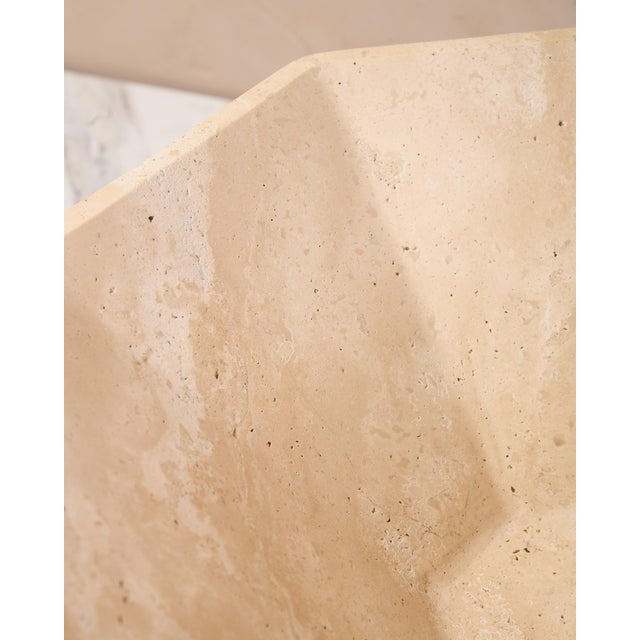 "Lane Hex" Decorative Pedestal Bowl by Montana Labelle in Natural Travertine Marble For Sale - Image 9 of 11