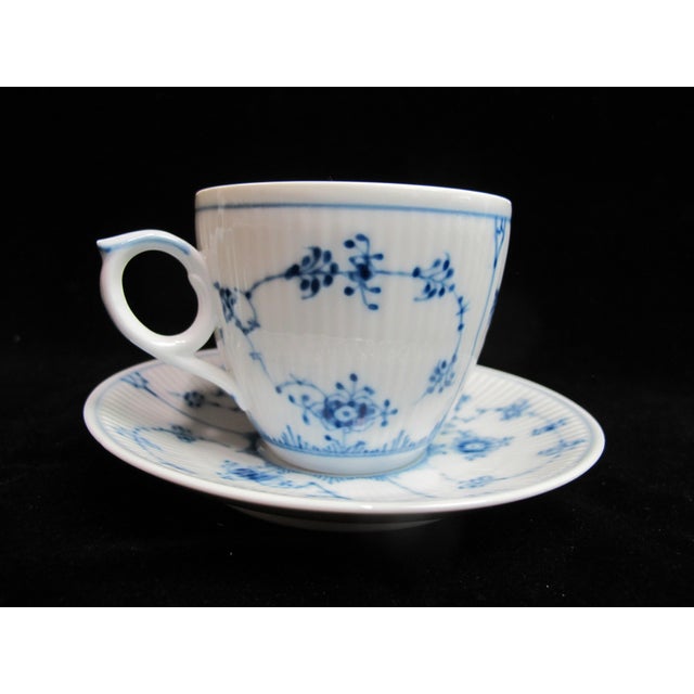 Mid-Century Modern Royal Copenhagen Denmark 79 & 2162 Plain Blue Flower Fluted Flat Cup & Saucer For Sale - Image 3 of 7