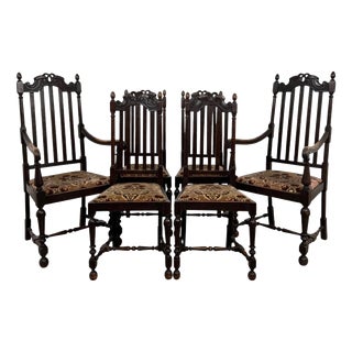 Early 20th Century Antique English Oak Dining Chairs, Set of 6 For Sale