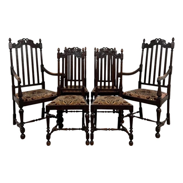 Early 20th Century Antique English Oak Dining Chairs, Set of 6 For Sale
