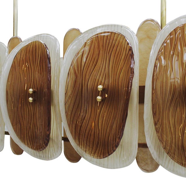 Italian Midmodern Style Pendant Lamp in Brass with Brown and Beige Murano Glass Shade For Sale - Image 11 of 14