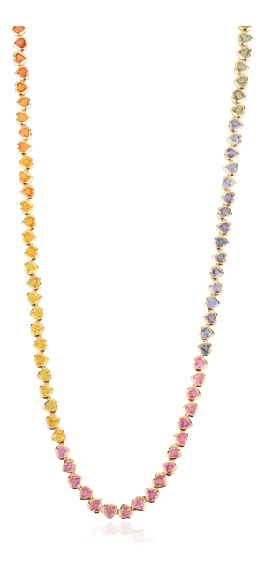 26.06 Carat Sapphire 14k Gold Rainbow Heart Necklace