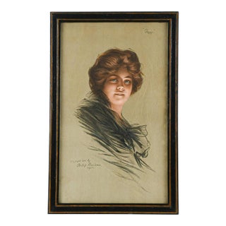 Antique Framed "Retrato De Peggy" Print Copyright 1905 by Philip Boileau For Sale