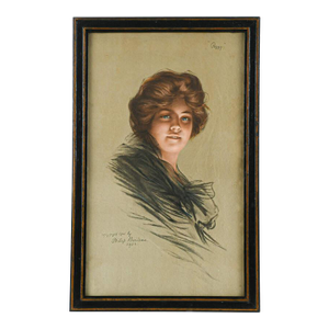 Antique Framed "Retrato De Peggy" Print Copyright 1905 by Philip Boileau