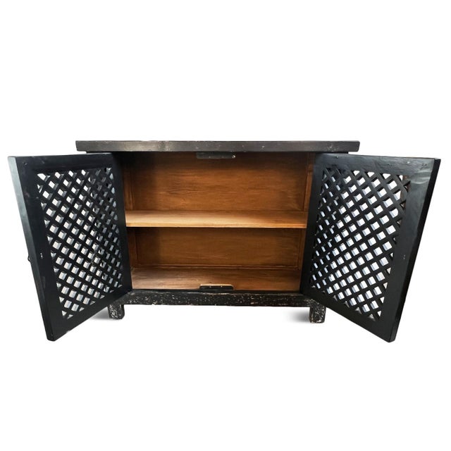 Vintage Black Aged Lattice Sideboard Credenza For Sale - Image 4 of 9