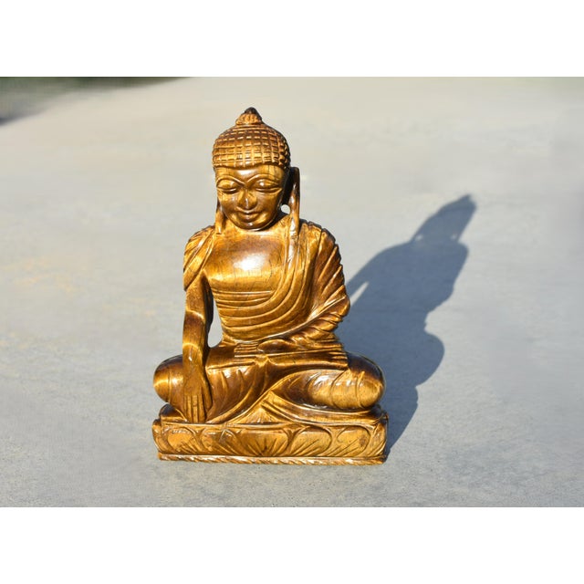 Indian Natural Tiger's Eye Gemstone Buddha Statue For Sale - Image 3 of 14