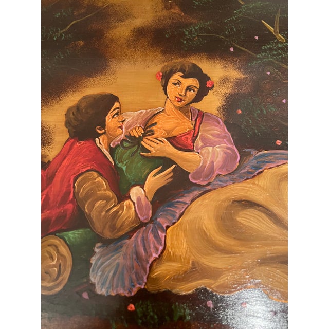 1990s Vintage French Style Painted Figures Brass Ormolu Accents Tall Table For Sale In Atlanta - Image 6 of 12