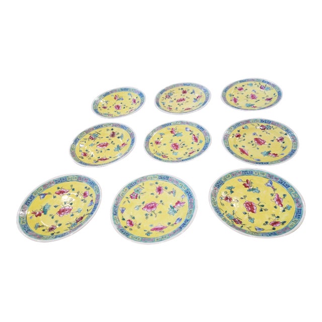 Vintage Chinese Export Plates in Yellow For Sale