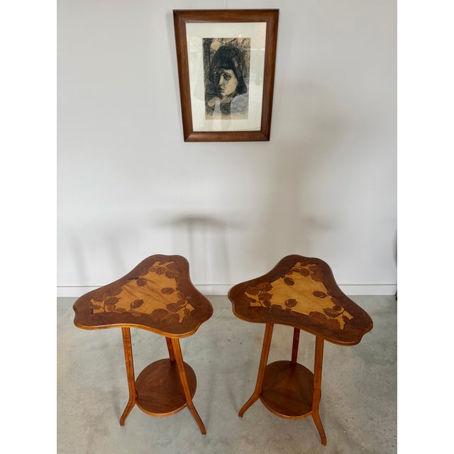 Brown Louis Majorelle Art Nouveau Side Table / Boudoir Table Marquetry Pair Available For Sale - Image 8 of 18