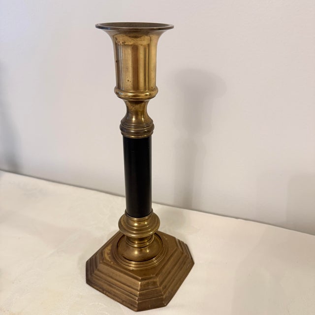 Vintage Variegated Height Brass Candelabra & Candlestick Collection For Sale - Image 4 of 9